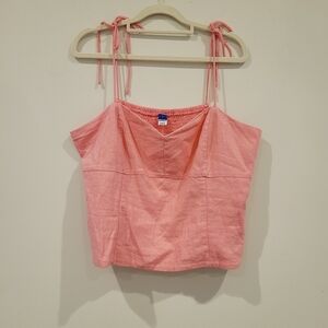 Old Navy Bubble Gum Pink Linen Blend Tie Strap Tank Top